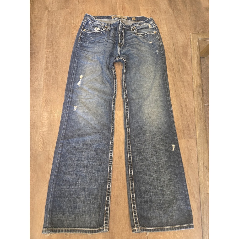 BKE Jeans‎ Mens 38x36 Tyler Straight Dark Wash Distressed Cotton